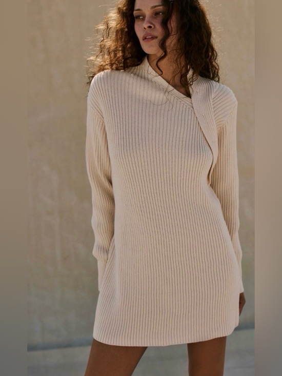 Free People Dresses & Skirts - Free People Beach Alba Sweater Dress Tunic Power Sand Cream Ribbed Small